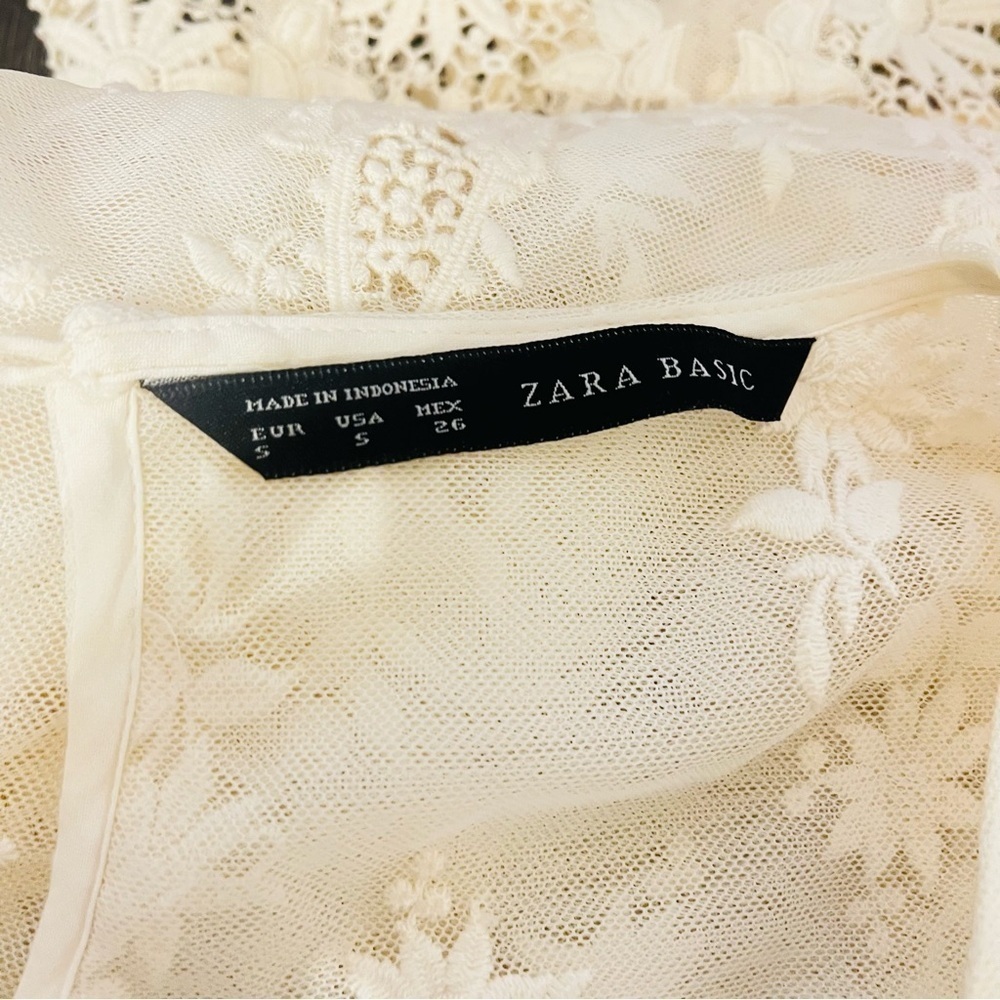 ZARA Boho Lace Long Sleeve Dress – Cream Ivory Sheer Floral – Size Small - Picture 7 of 7